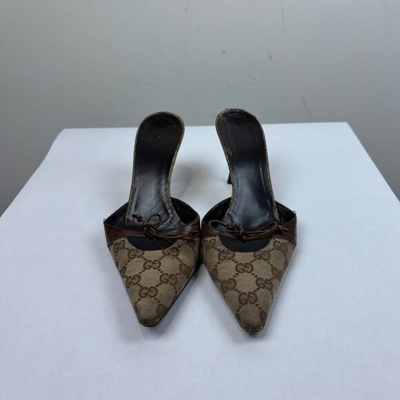 Vintage Gucci Tom Ford Monogram Cut Out Kitten Heels Mules Women's 8.5B - Picture 2 of 14